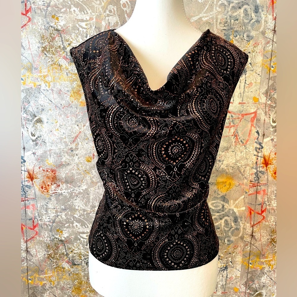 Super Sparkly ONYX NITE Black & Bronze Scoop Neck Top.